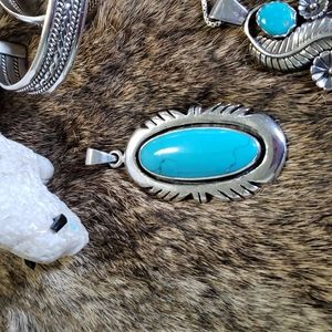 Large Silver Turquoise Pendant